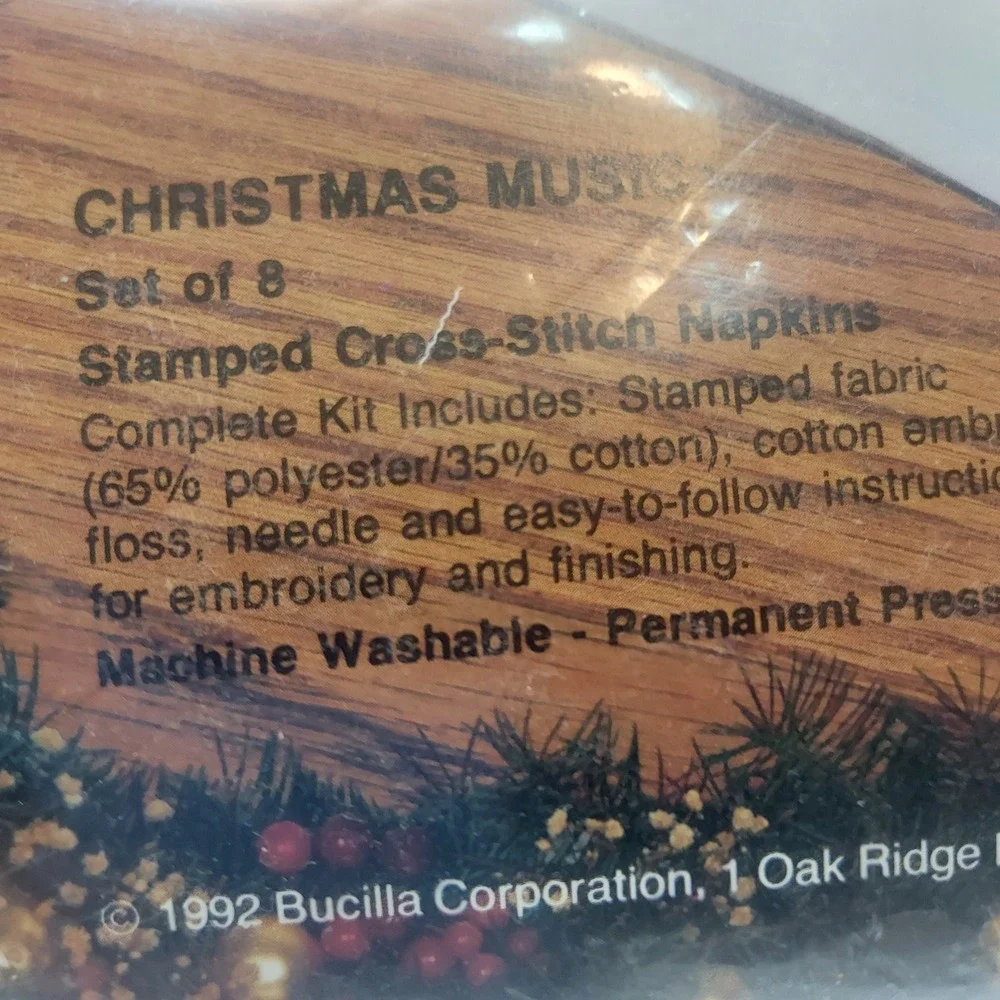 Bucilla Christmas Music Stamped Cross Stitch Napkins‎ Set of 8 Vintage 1992